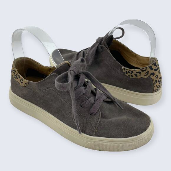 Lucky Brand Loucia Gray Suede Leopard White Sole Lace Up Sneaker 7.5 - Picture 1 of 10